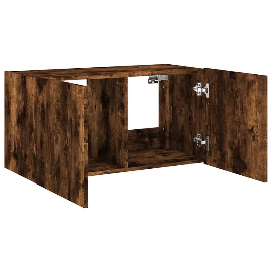 Meuble TV mural avec lumières LED chêne fumé 80x35x41 cm - 8