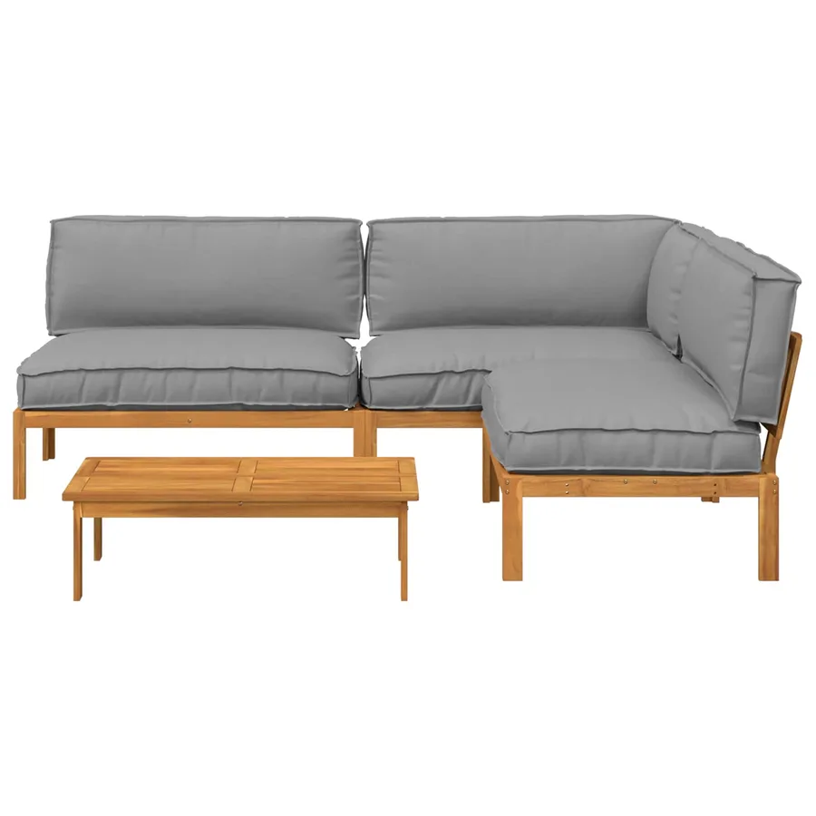 Ensemble de Canapés Uni 4 pcs Gris Bois d'Acacia Massif - 10
