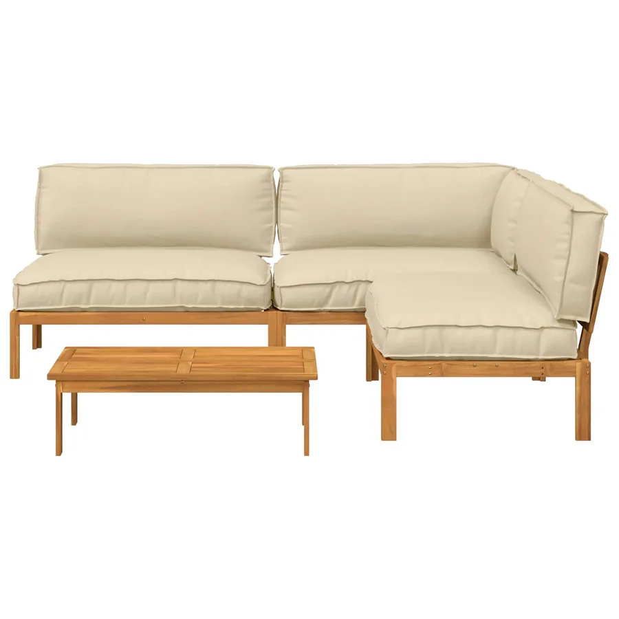Ensemble de Canapés Uni 4 pcs Beige Bois d'Acacia Massif - 8