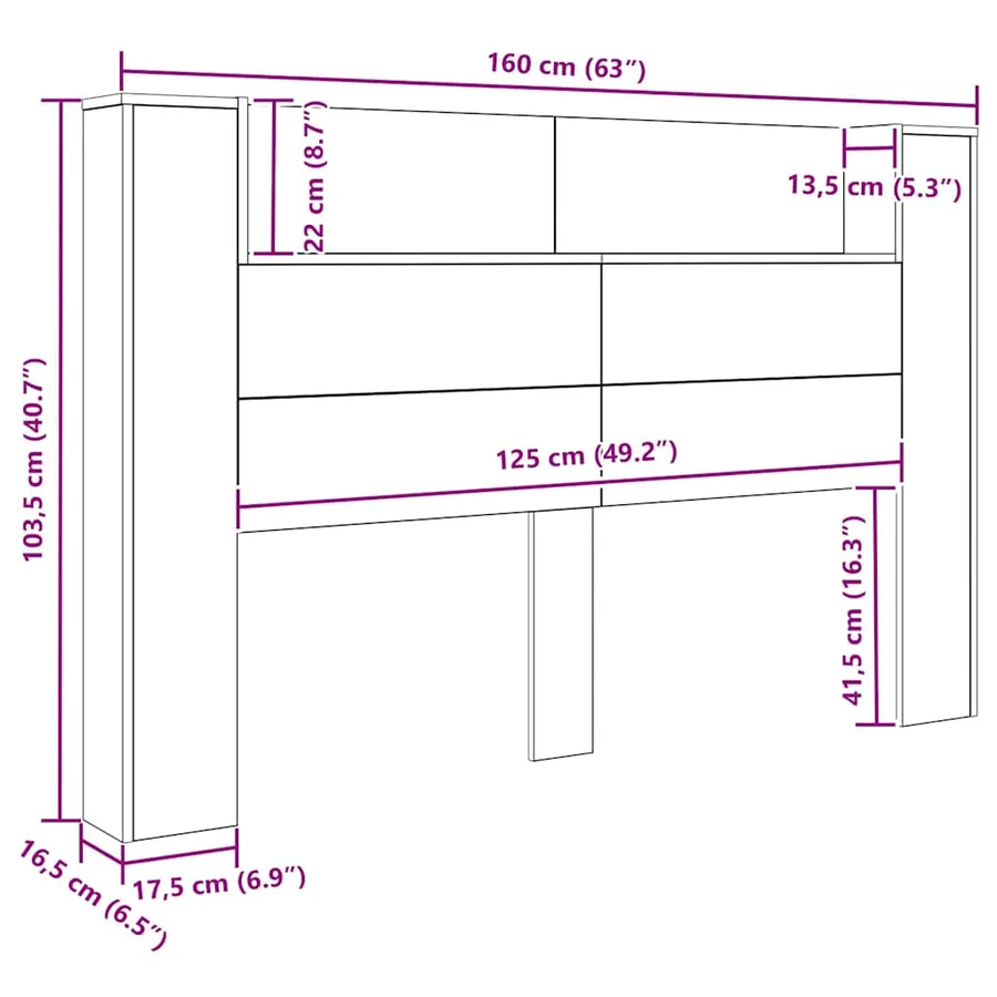 Tête de lit de rangement avec LED Chêne noir Bois d'ingénierie - 11