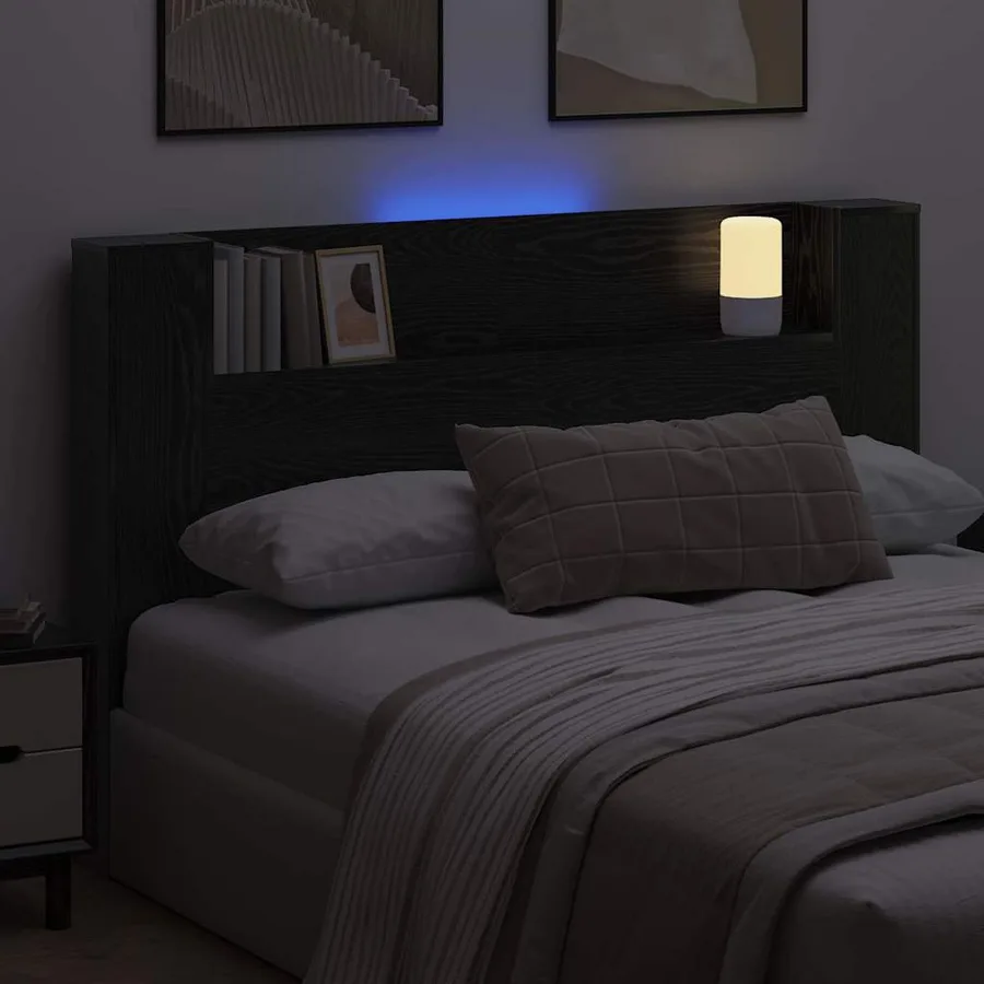 Tête de lit de rangement avec LED Chêne noir Bois d'ingénierie - 4