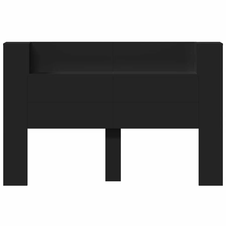 Tête de lit de rangement avec LED Noir Bois d'ingénierie - 5