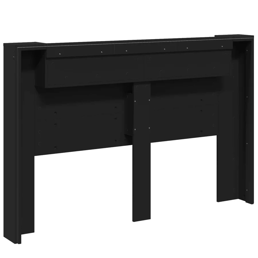 Tête de lit de rangement avec LED Noir Bois d'ingénierie - 7