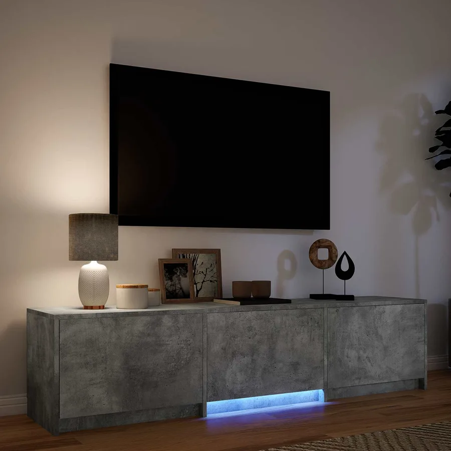 Meuble TV avec LED 165x34x40 cm Gris Béton Bois d’ingénierie - 4