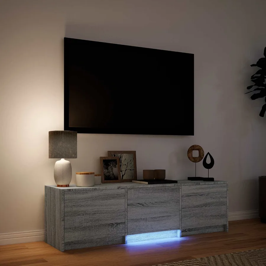 Meuble TV avec LED 140x34x40 cm Gris Sonoma Bois d’ingénierie - 4
