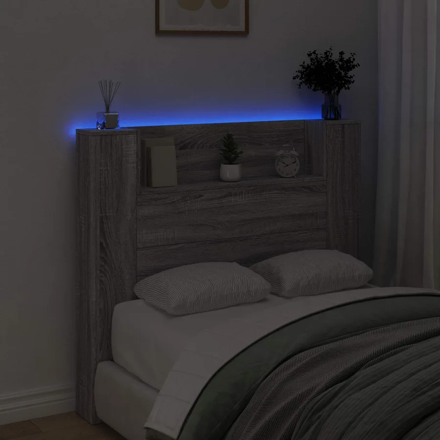 Tête de lit de rangement avec LED Sonoma gris Bois d'ingénierie - 4
