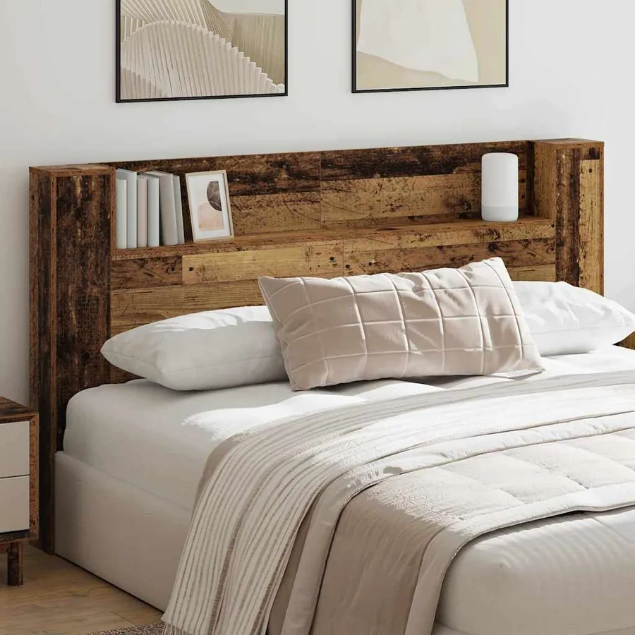 Tête de lit de rangement avec LED Bois ancien Bois d'ingénierie