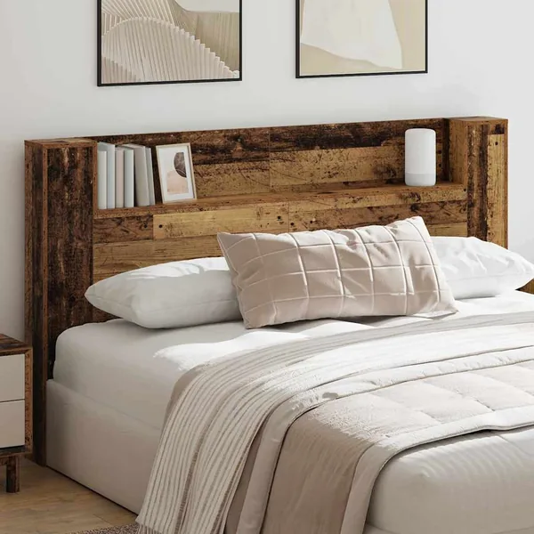 Tête de lit de rangement avec LED Bois ancien Bois d'ingénierie