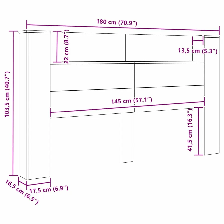 Tête de lit de rangement avec LED Bois ancien Bois d'ingénierie - 11