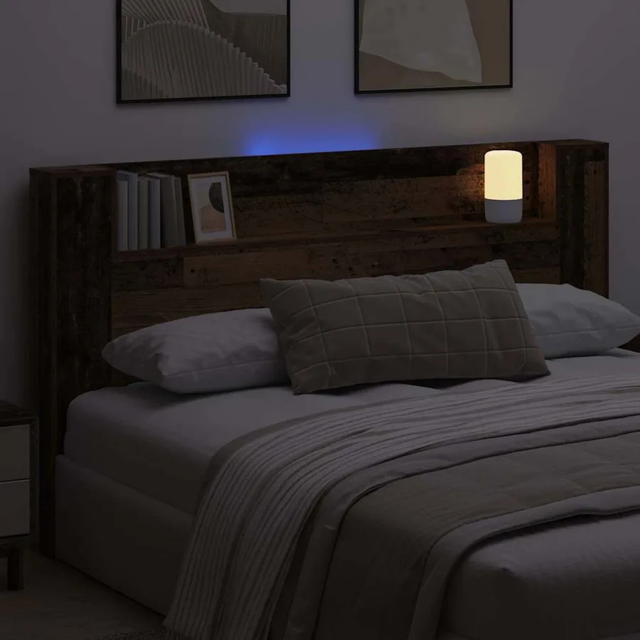Tête de lit de rangement avec LED Bois ancien Bois d'ingénierie - 4