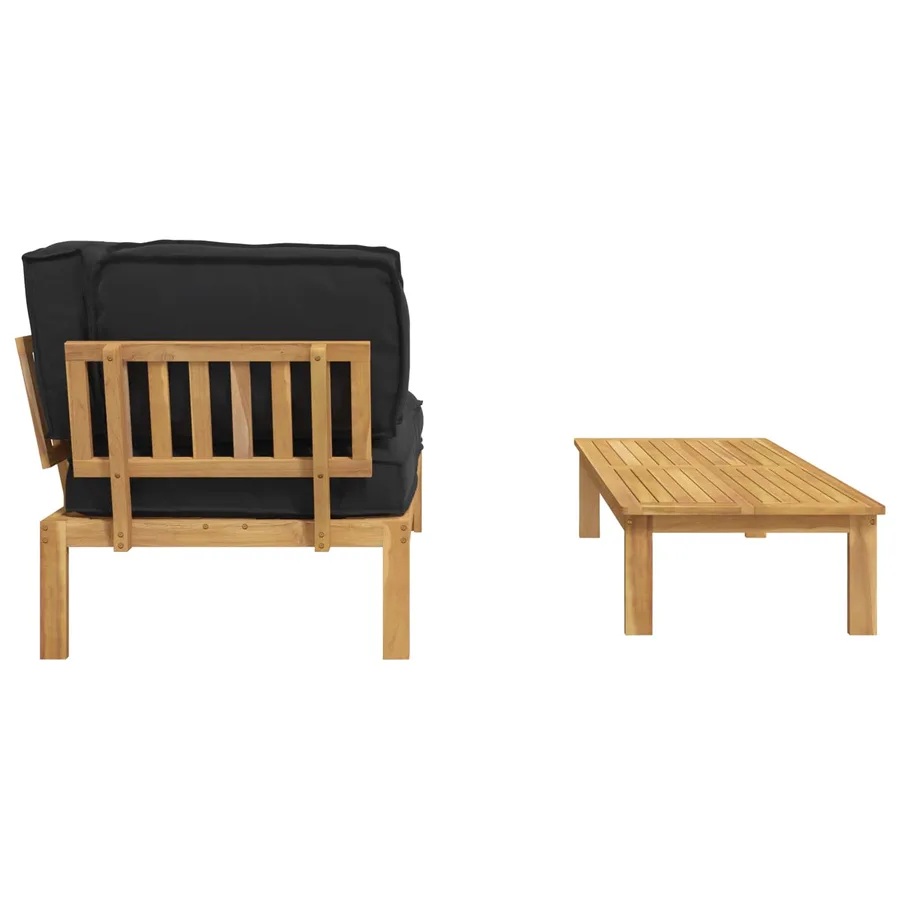Ensemble de Canapés Uni 2 pcs Noir Bois d'Acacia Massif - 10