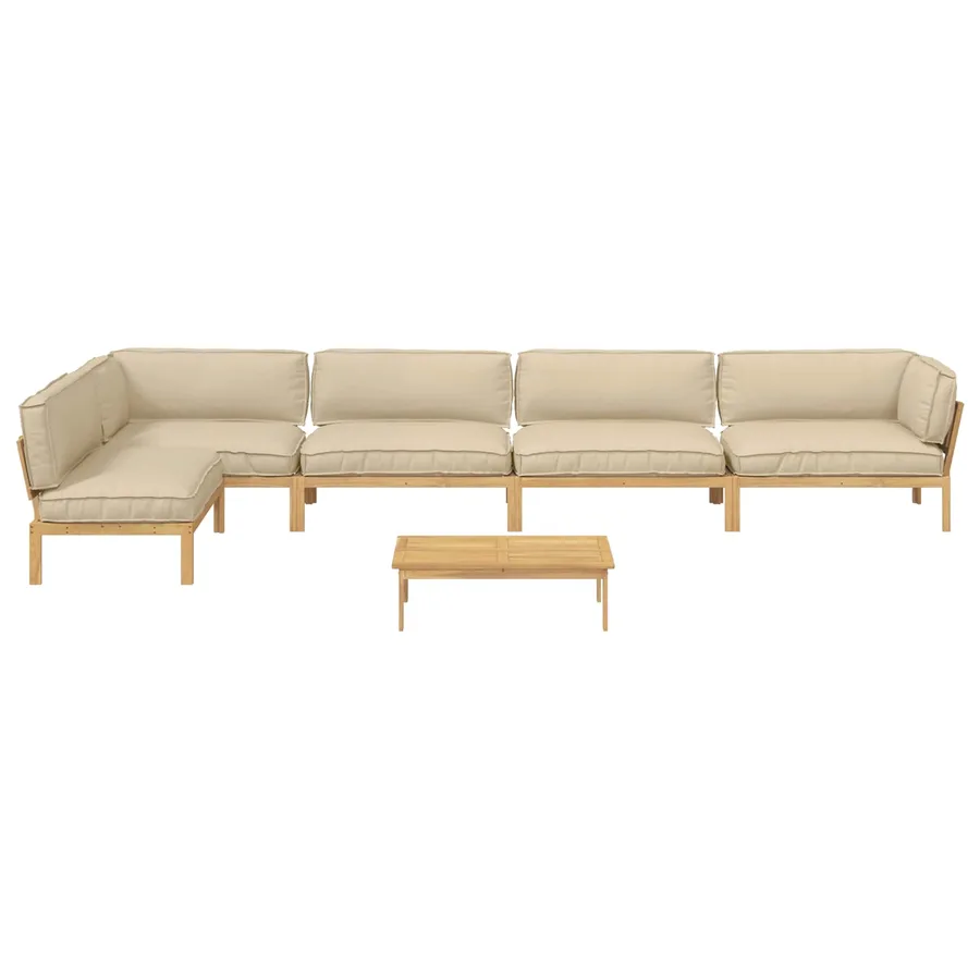 Ensemble de Canapés Uni 6 pcs Beige Bois d'Acacia Massif - 10