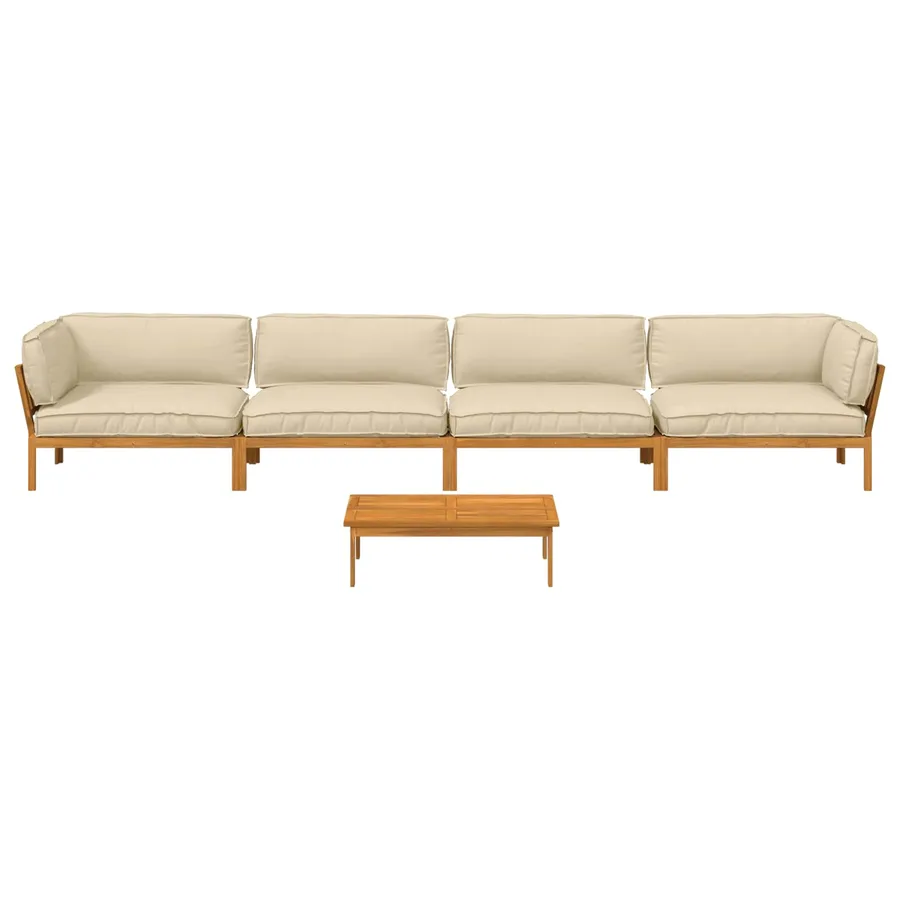 Ensemble de Canapés Uni 5 pcs Beige Bois d'Acacia Massif - 8
