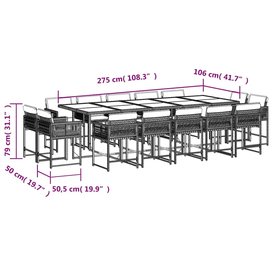 Ensemble à manger de jardin et coussins 15 pcs gris clair rotin - 8