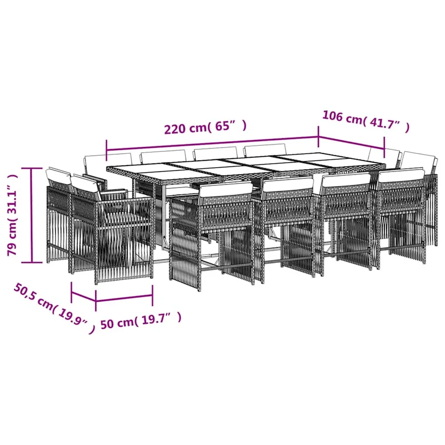 Ensemble à manger de jardin et coussins 13 pcs gris clair rotin - 17