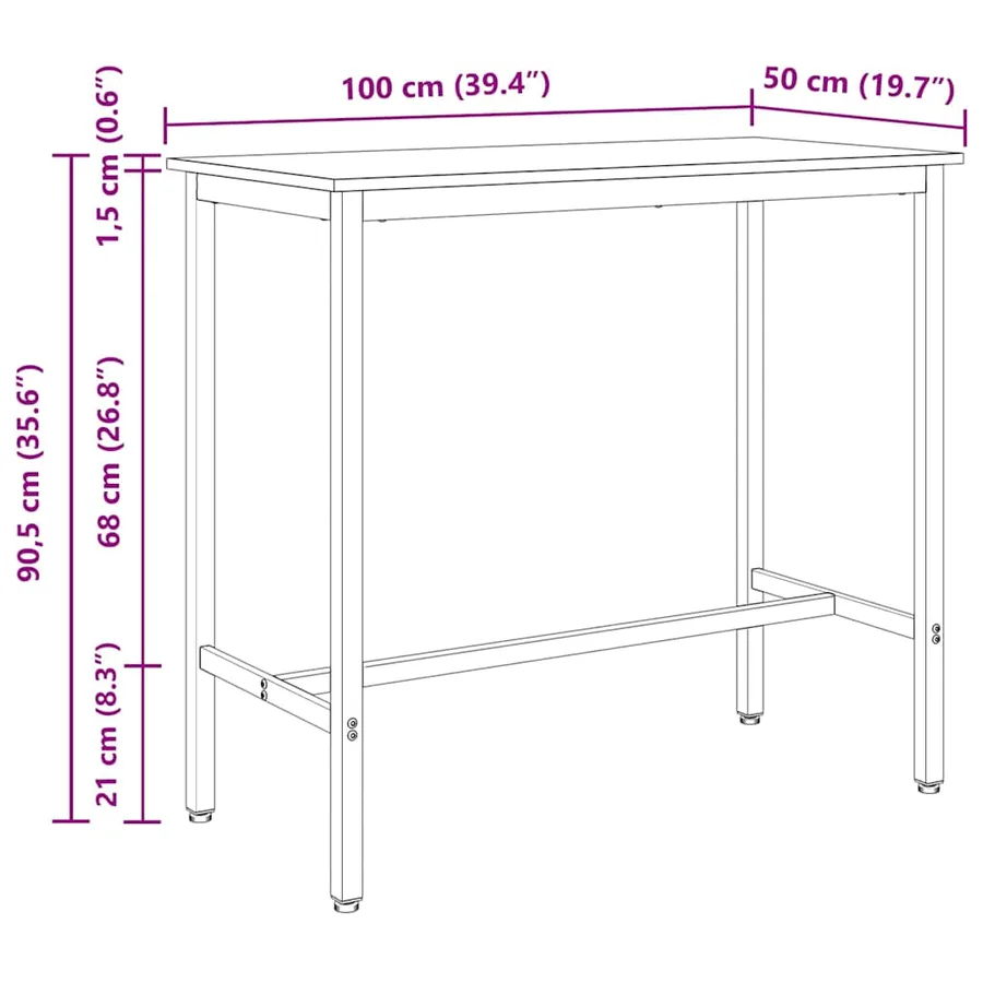 table Chêne noir 100 x 50 x 90,5 cm Bois d'ingénierie et acier - 11