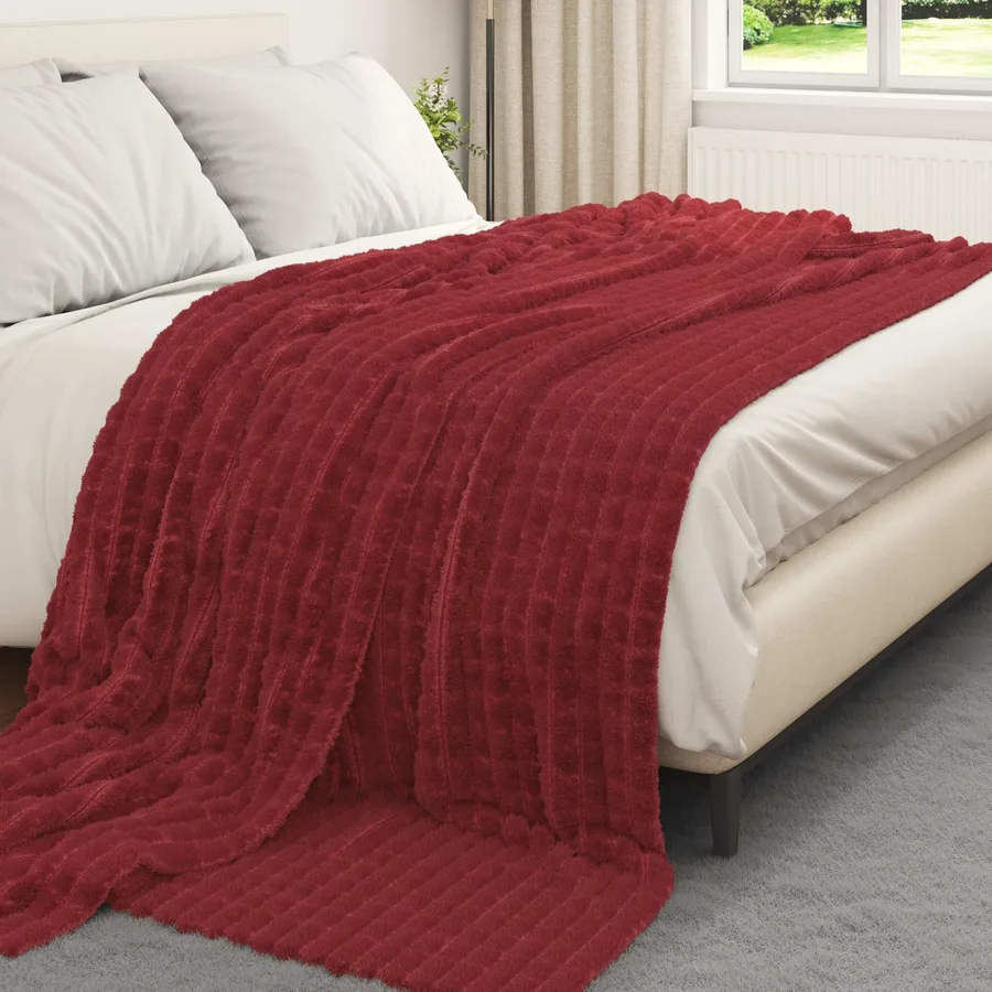 Jeté Rouge Bordeaux 270 x 240 cm Toison - 3