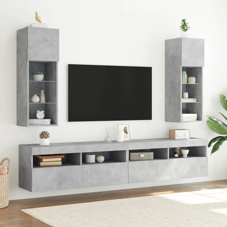 Meuble TV avec lumières LED gris béton 30,5x30x90 cm - 3