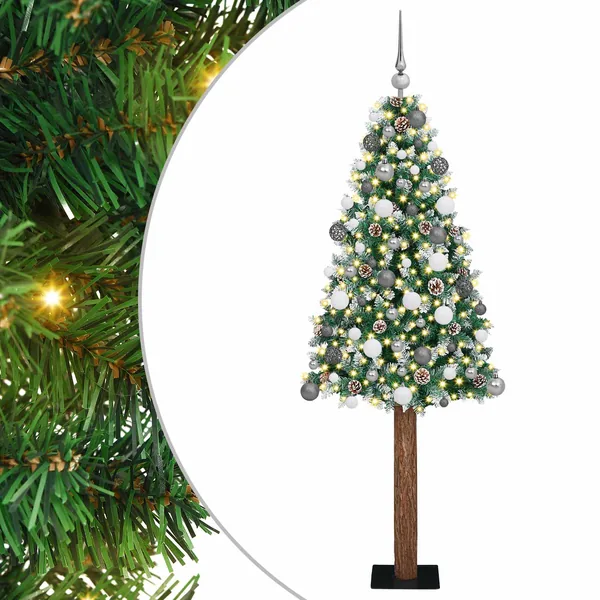 Sapin de Noël mince Vert 180 cm PVC et bois de pin massif