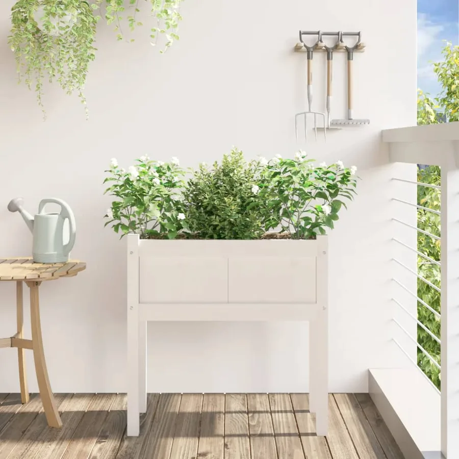 Jardinières avec pieds blanc 70x31x70 cm bois de pin massif - 3
