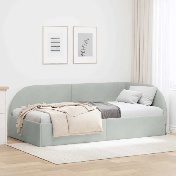 Cadre de lit d'angle Gris clair 90 cm x 200 cm Velours