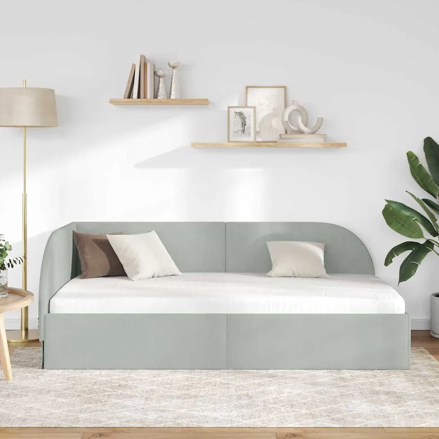 Cadre de lit d'angle Gris clair 90 cm x 200 cm Velours - 3