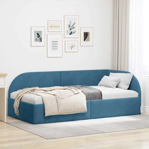 Cadre de lit d'angle Bleu 80 cm x 200 cm Velours