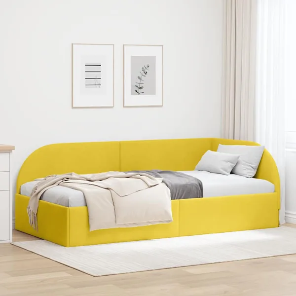 Cadre de lit d'angle Jaune 90 cm x 200 cm Velours