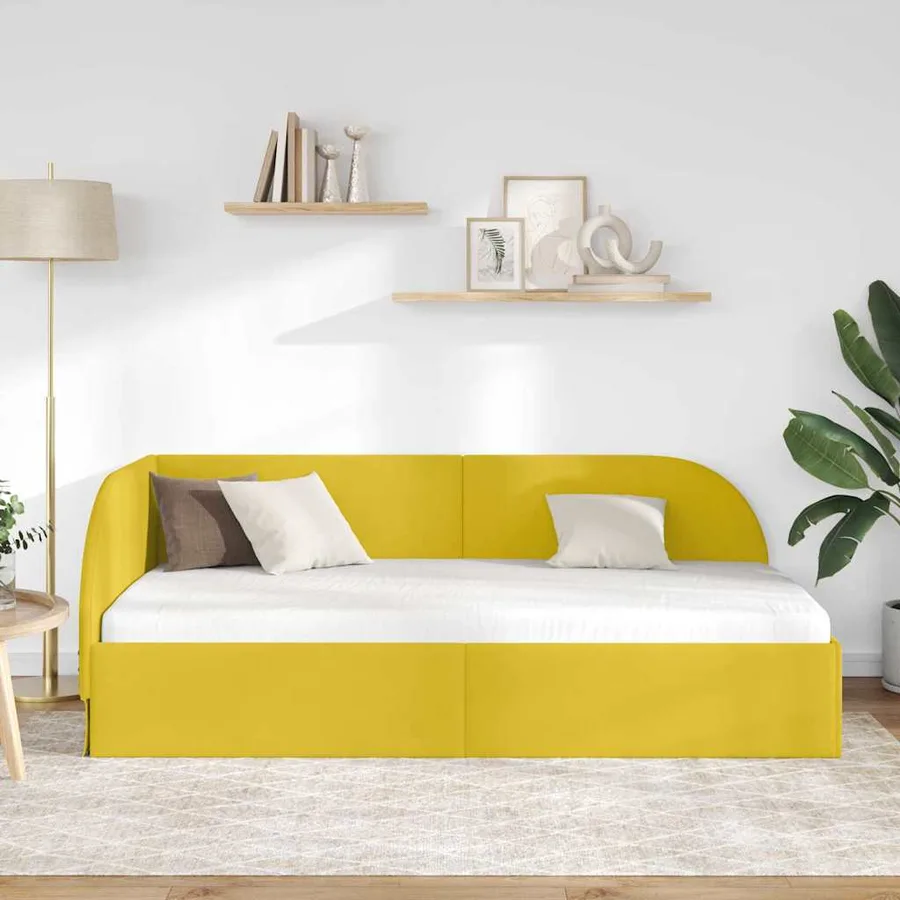 Cadre de lit d'angle Jaune 90 cm x 200 cm Velours - 3