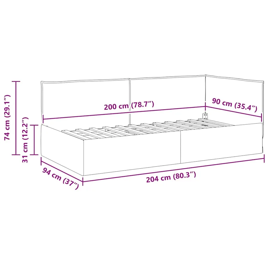Cadre de lit d'angle Gris foncé 90 x 200 cm tissu - 11