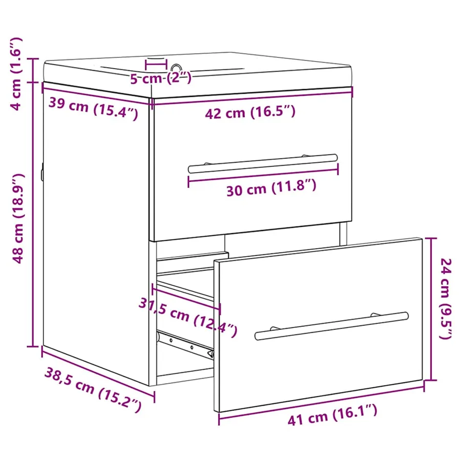 Meuble de Lavabo de Salle de Bain Noir 42 x 39 x 52 cm - 12