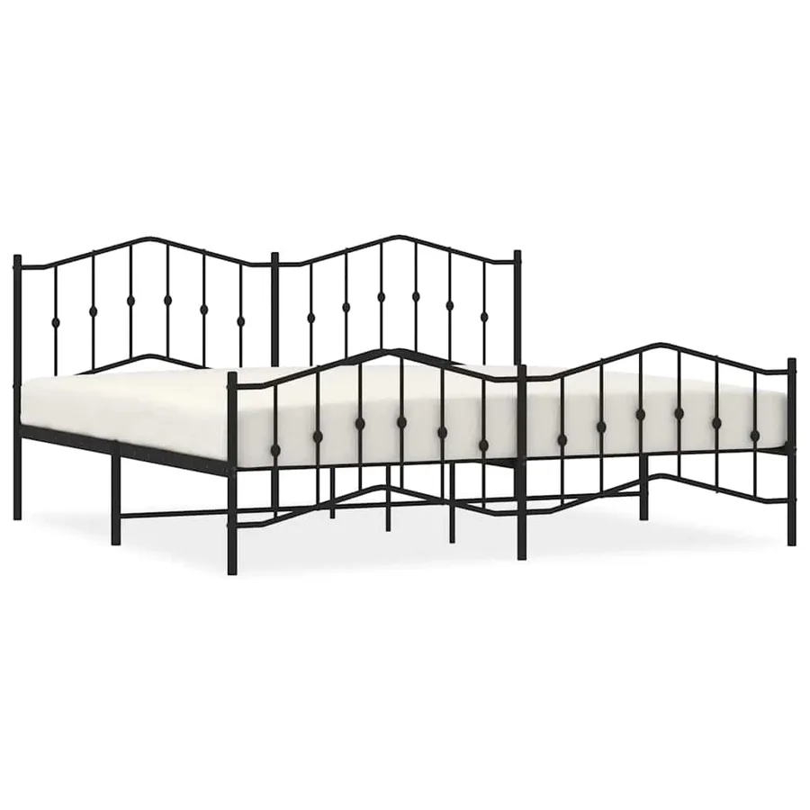 Cadre de lit métal sans matelas avec pied de lit noir 193x203cm - 2