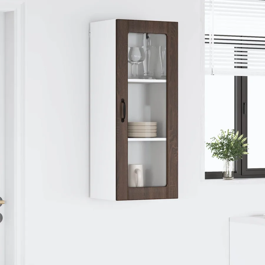 Cabinet en verre mural LUCCA Chêne brun 40 x 31 x 100 cm - 4