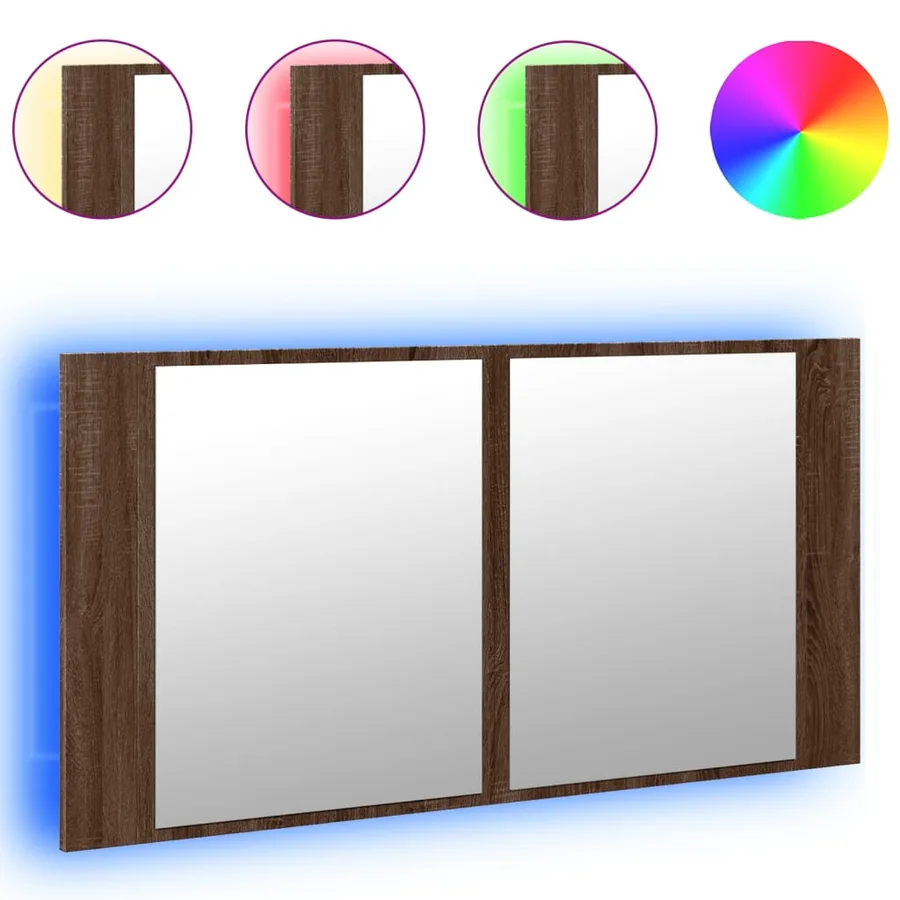Armoire à miroir à LED de bain chêne marron 90x12x45 cm - 2