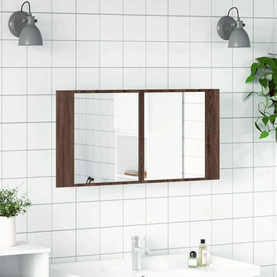 Armoire à miroir à LED de bain chêne marron 90x12x45 cm - 3