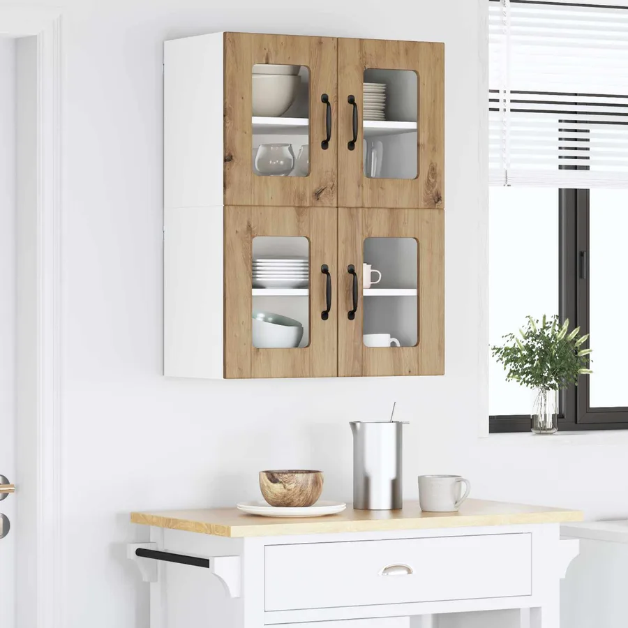 Cabinet en verre mural LUCCA 2 pcs Chêne artisanal - 4