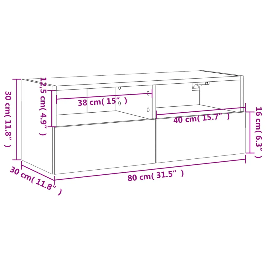 Meuble TV mural chêne fumé 80x30x30 cm bois d'ingénierie - 14