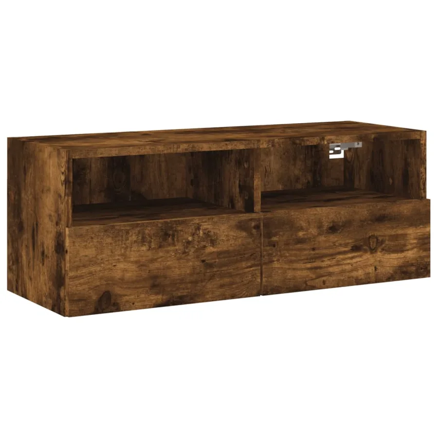 Meuble TV mural chêne fumé 80x30x30 cm bois d'ingénierie - 2