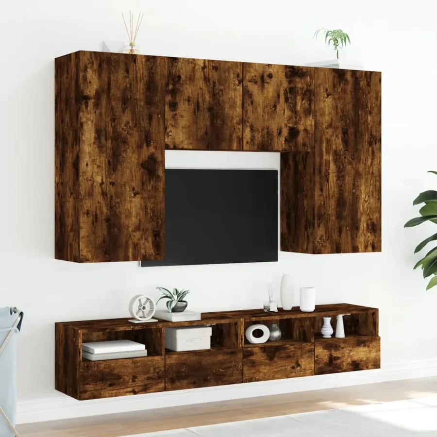 Meuble TV mural chêne fumé 80x30x30 cm bois d'ingénierie - 4