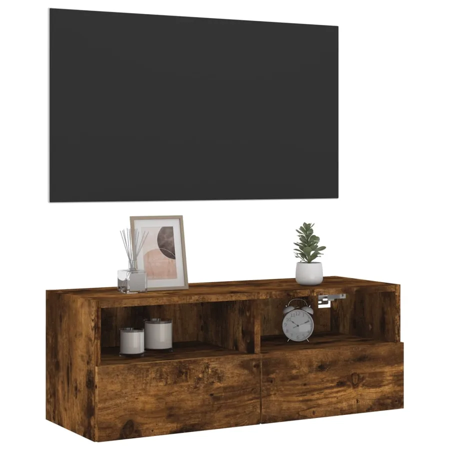 Meuble TV mural chêne fumé 80x30x30 cm bois d'ingénierie - 5