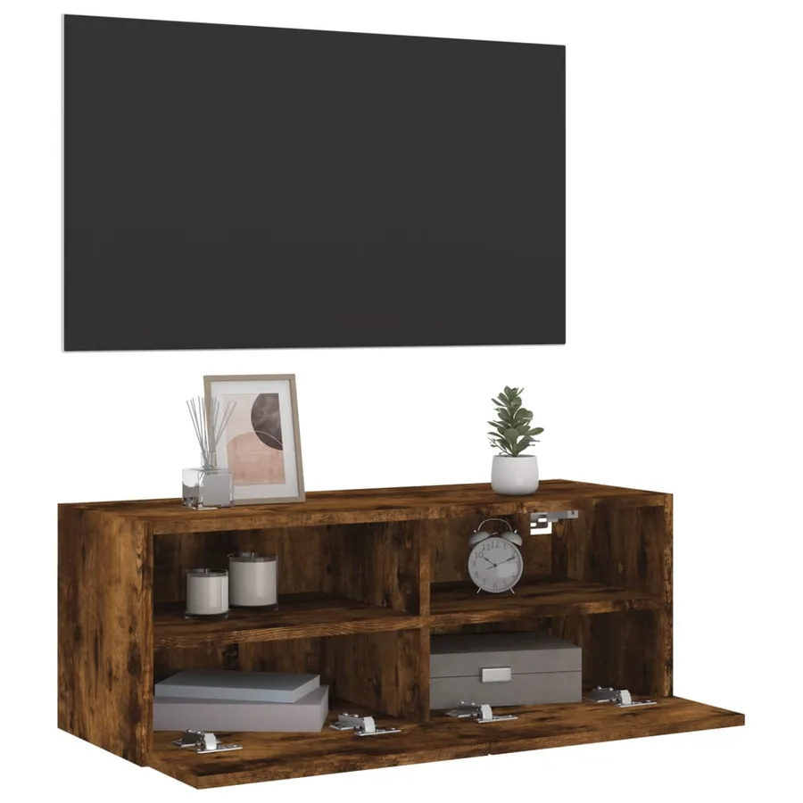 Meuble TV mural chêne fumé 80x30x30 cm bois d'ingénierie - 6