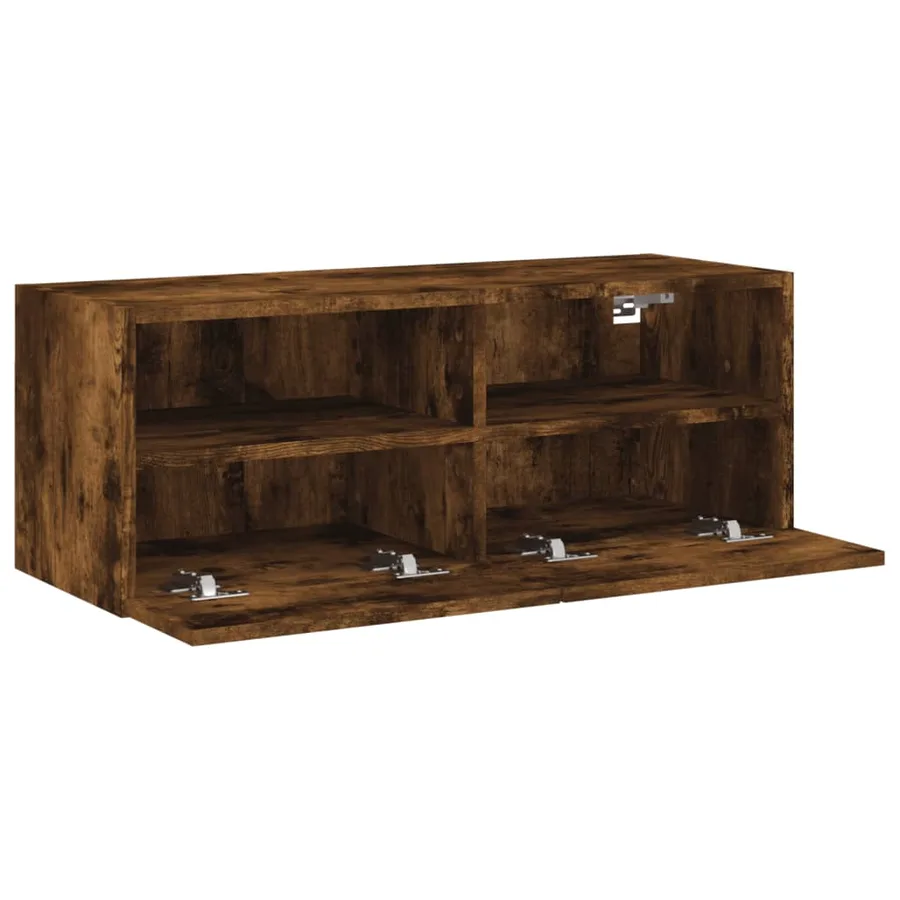 Meuble TV mural chêne fumé 80x30x30 cm bois d'ingénierie - 7