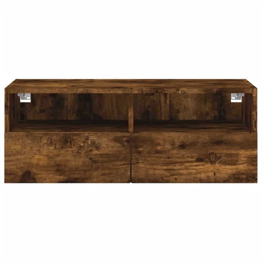 Meuble TV mural chêne fumé 80x30x30 cm bois d'ingénierie - 8