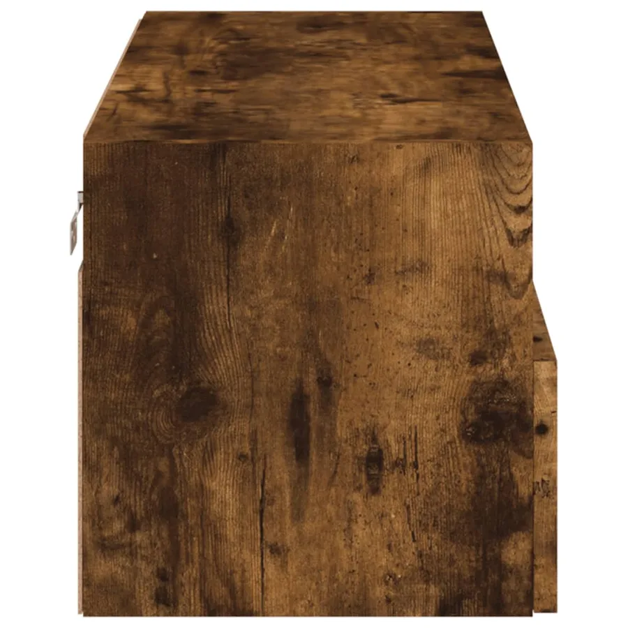 Meuble TV mural chêne fumé 80x30x30 cm bois d'ingénierie - 9