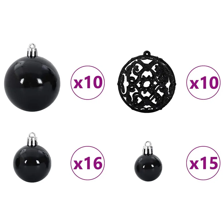 Ensemble de Boules de Noël avec 300 LED 120 pcs Noir Plastique - 5