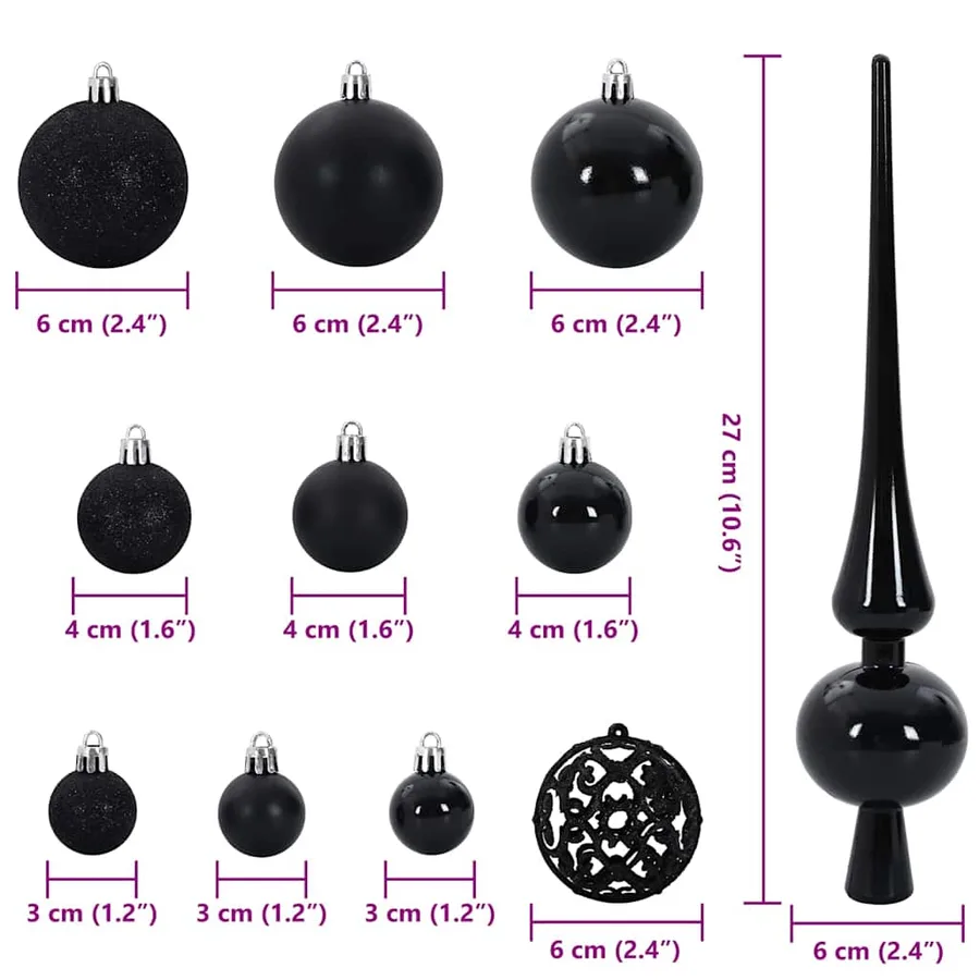 Ensemble de Boules de Noël avec 300 LED 120 pcs Noir Plastique - 9