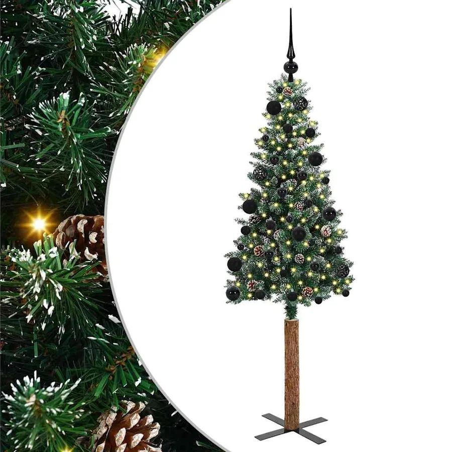 Sapin de Noël mince Vert 150 cm PVC et bois de pin massif - 2