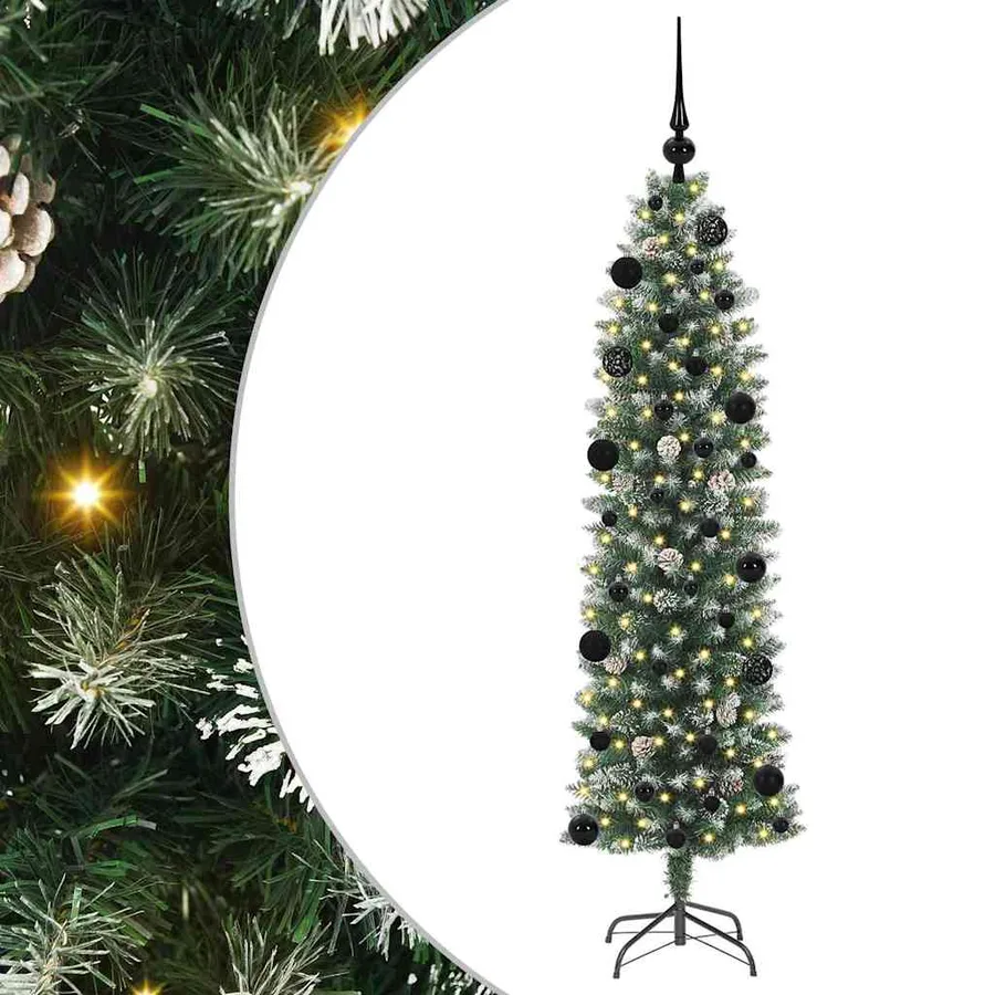 Arbre de Noël artificiel slim avec 150 LED Vert et blanc 150 cm - 2