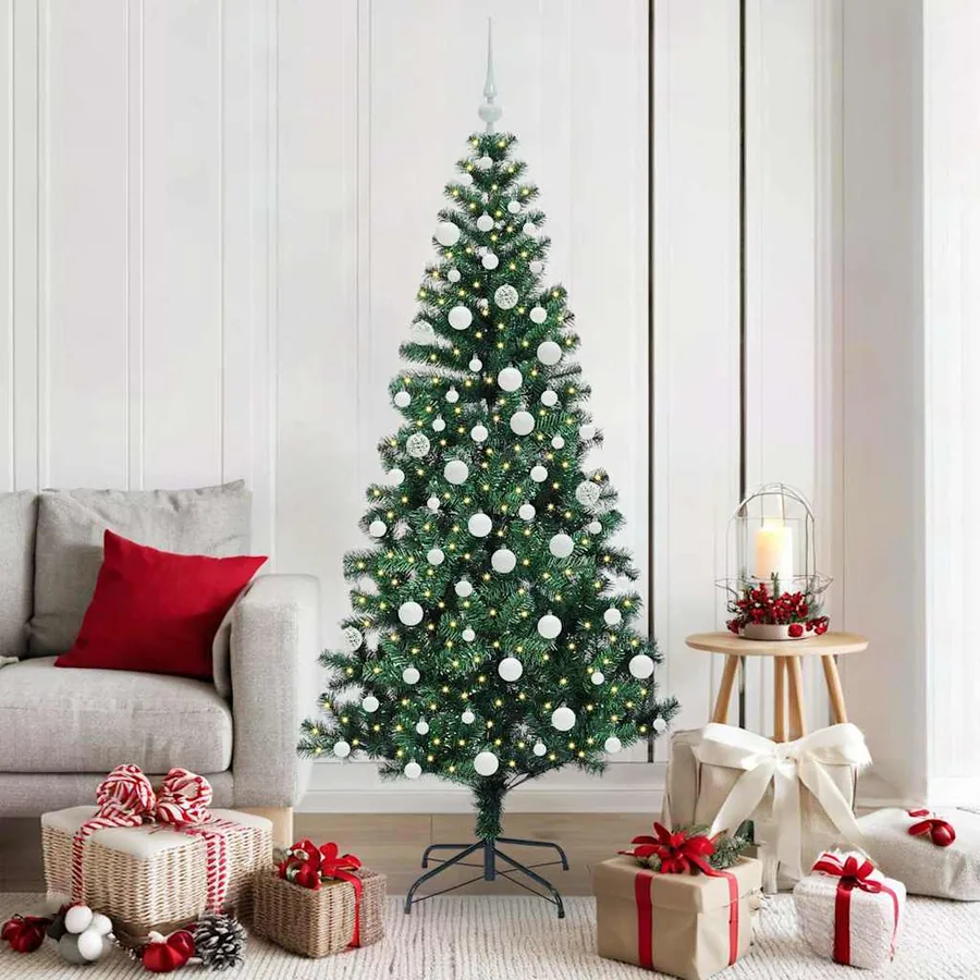 Sapin de Noël artificiel pré-éclairé Vert 180 cm PVC et métal