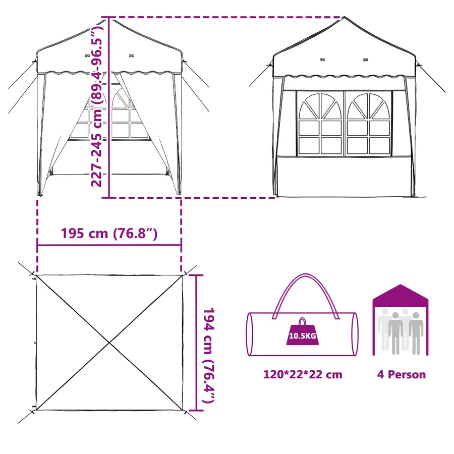 Tente de fête pop-up 195 x 195 x 245 cm Anthracite Tissu Oxford - 19
